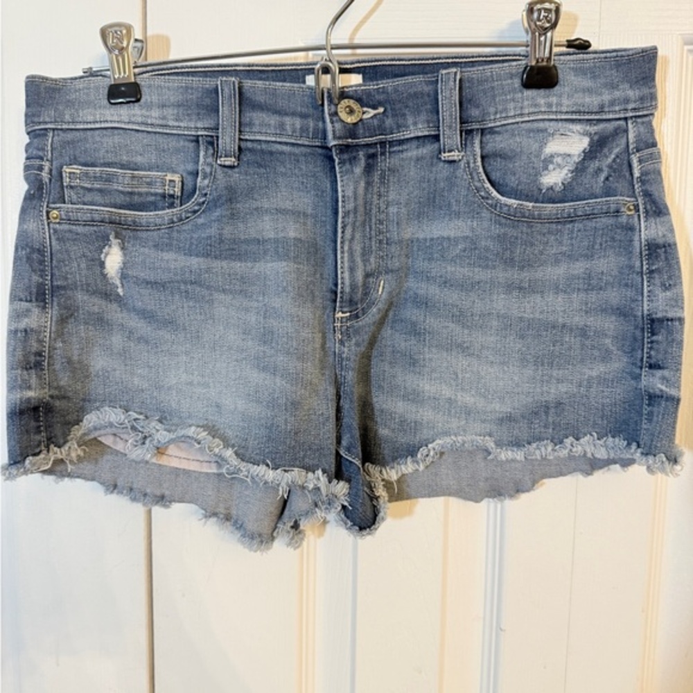 SET OF 2 Sneak Peek Light/Dark Blue Distressed Mid Rise Jean Shorts. Size M BB